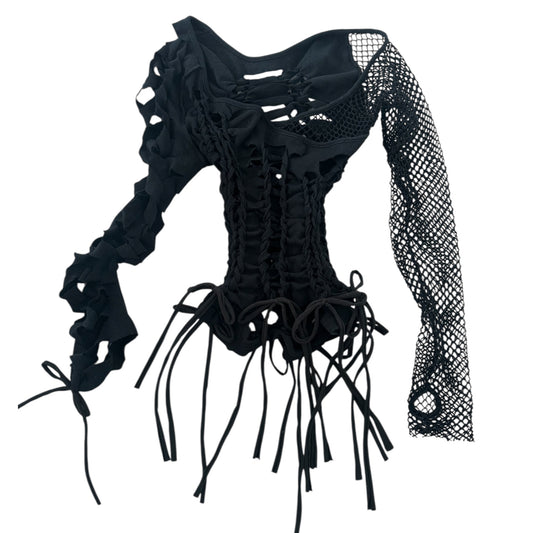 ‘Spider web’ asymmetrical long sleeve top