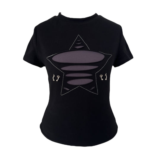 Slashed star piercings baby tee